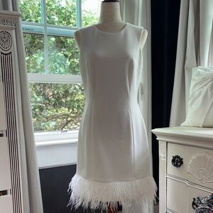 Donna Ricco White Feather Trim Dress